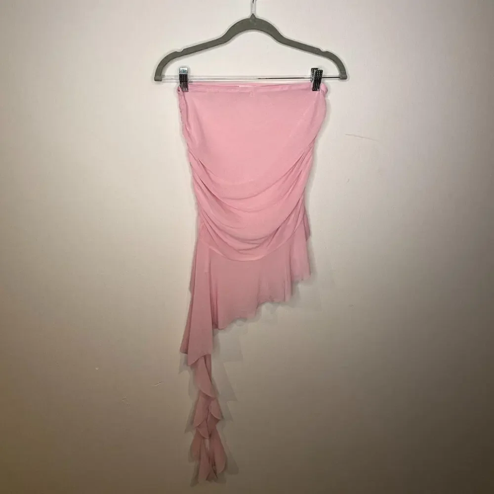 Pink Mesh Ruffled Top L - Picture 3 of 5